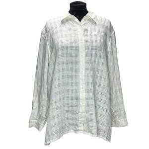 Cut Loose White Windowpane Semi Sheer Button‎ Down 100% Linen Size 2XL